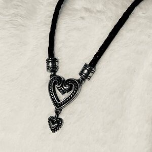 Brighton Silver Heart Pendant Leather Rope Necklace